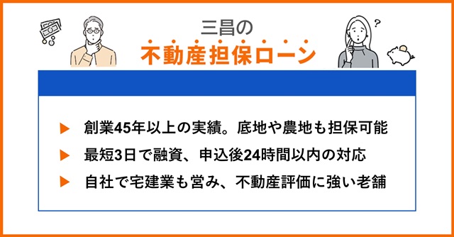 三昌の特徴や不動産担保ローンを調査
